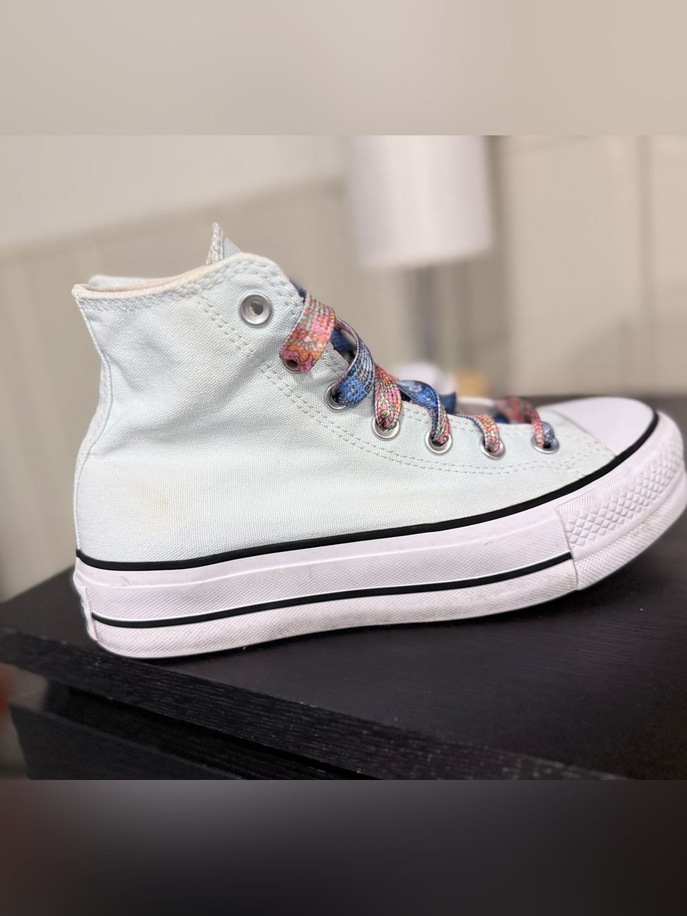 Converse High Top Sneakers in light mint color with Multicolor Patterned Laces - Picture 4 of 16